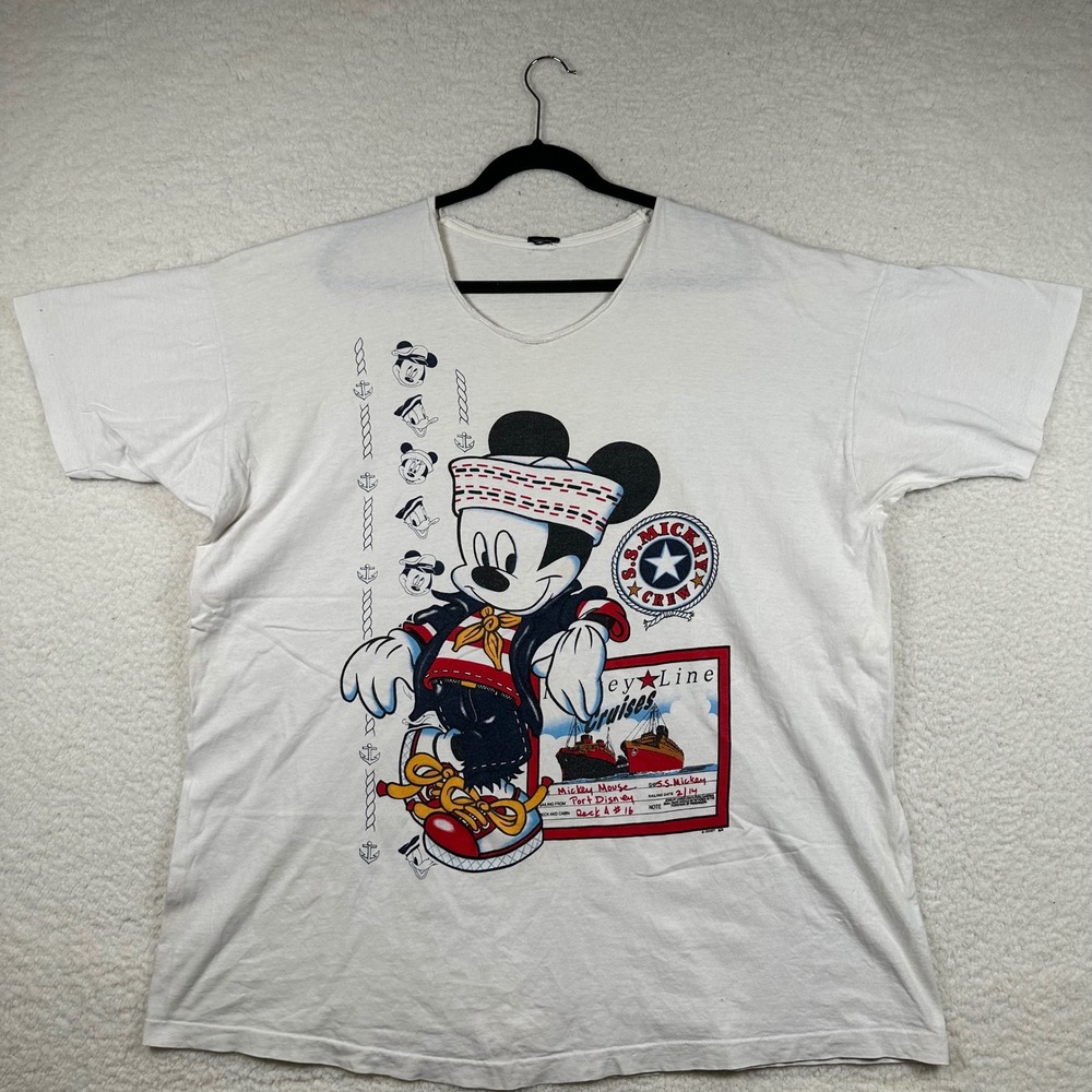Vtg 90s Disney Mickey Mouse T-Shirt Cruise Line Sailor Single Stitch XL White